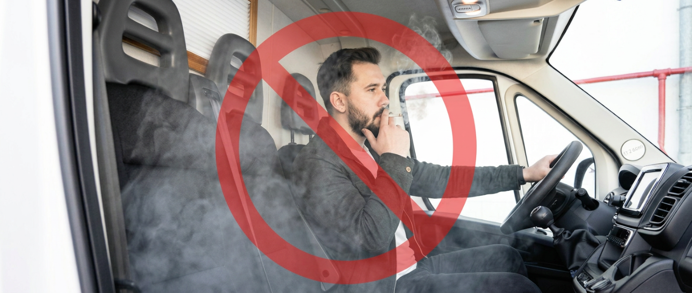 hombre fumando en furgoneta, prohibido
